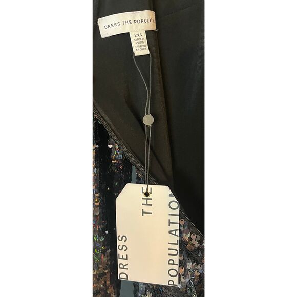 Dress The Population Natalie Long Sleeve Stretch Sequin Midi Sheath Dress XXS - Picture 7 of 9